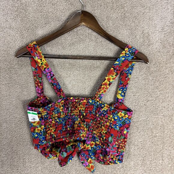Show Me Your Mumu Kaden Crop Top Womens Large Red Floral Tie Front‎ Smocked USA - Picture 7 of 9